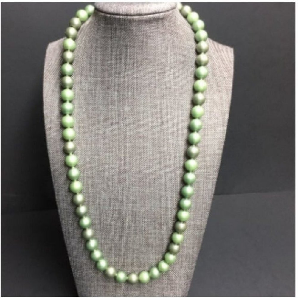VTG Pop Bead Necklace Multi Shade Pearl Metallic Green Adjustable Retro